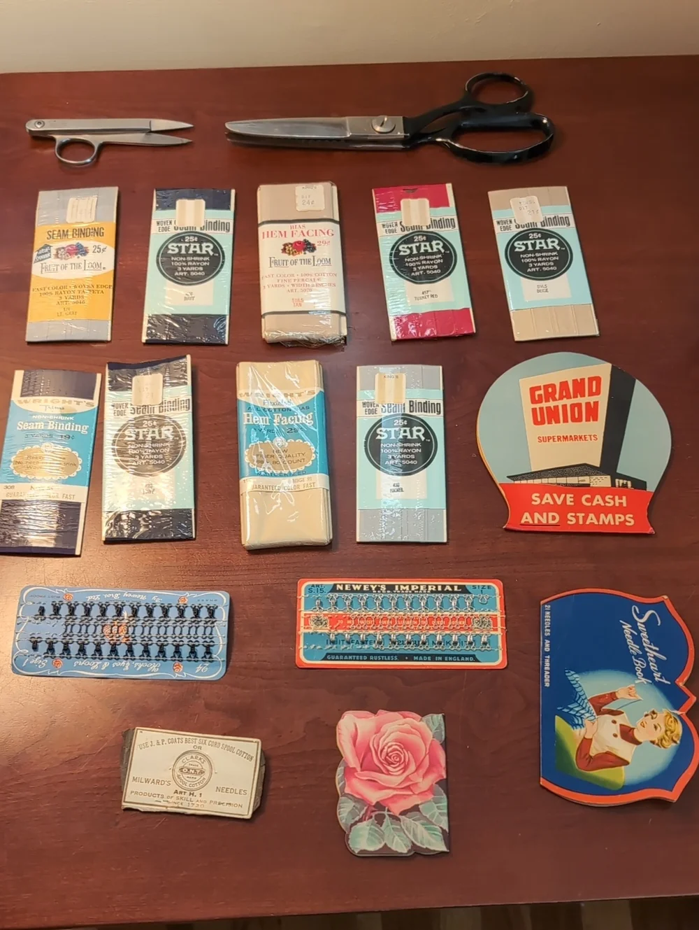 Vintage Sewing Supplies: Case Xx Pinking Shears, Seam Binding, Needle Books, Etc